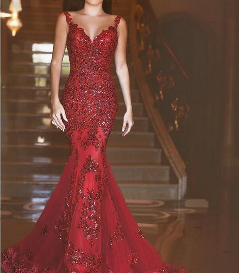 Dark Red Luxury Formal Mermaid Prom Dresses Evening Gown Elegant Women Dress For Wedding Party 